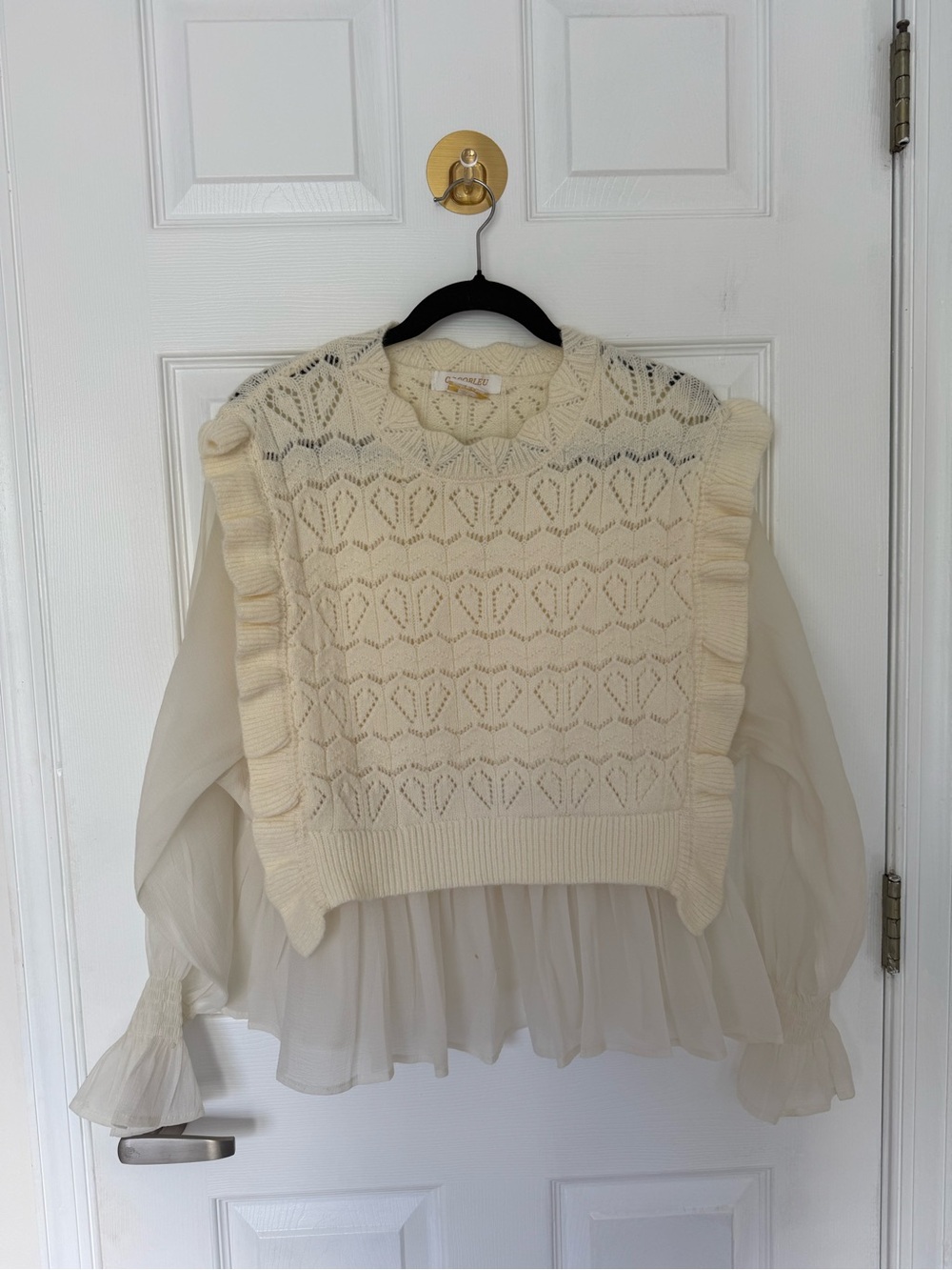 CocoBleu Cream Sweater with Sheer Sleeves Medium